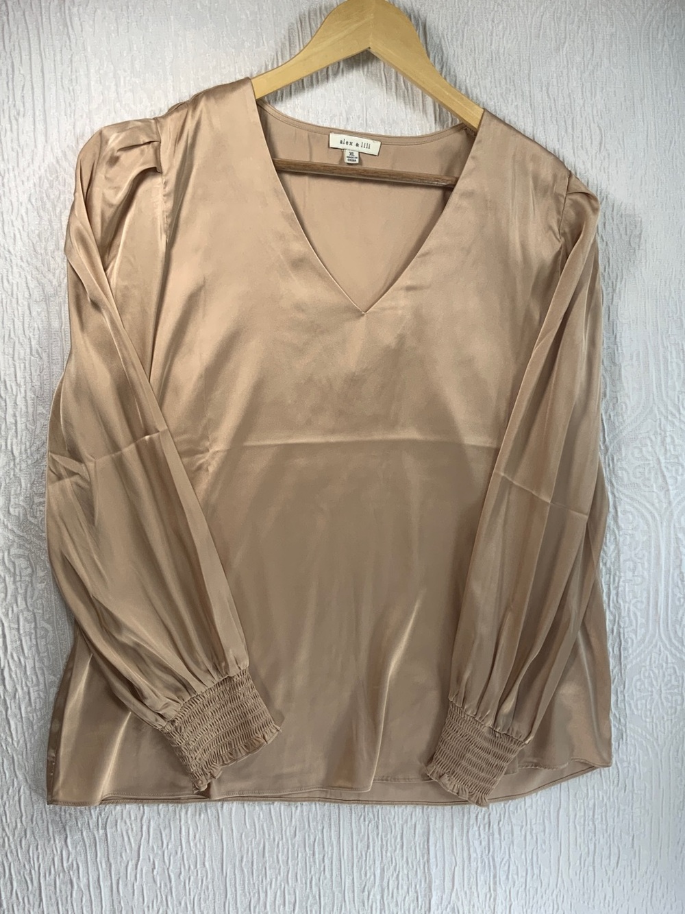 Alex & Lilli Satin Blouse in Taupe